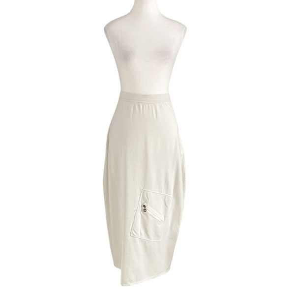 NWT SARAH PACINI VISCOSE STRETCH KNIT FRONT ZIPPED POCKET MAXI SKIRT IN INVISIBLE WHITE ART 172050