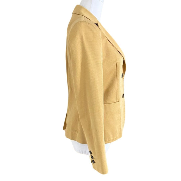 JUDITH & CHARLES BEIGE CAMEL 100% COTTON RIBBED SLIM FIT SINGLE BREASTED NOTCH LAPEL BLAZER