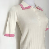 NWT GREYLIN BRUNA SWEATER KNIT SCALLOP TOP IN IVORY WHITE & PINK STYLE G221WT5702 - S