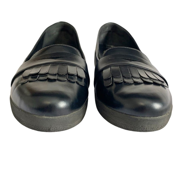 FITFLOP BLACK LEATHER FRINGEY SNEAKER LOAFERS