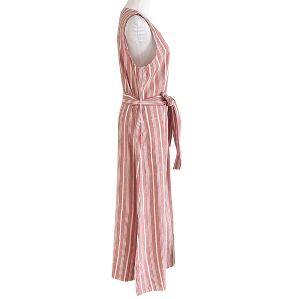 CLUB MONACO WHITE PINK SLEEVELESS BUTTON FRONT BELTED MIDI SUMMER DRESS - 12