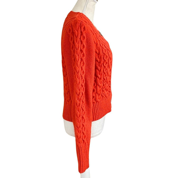 MAEVE BY ANTHROPOLOGIE CABLE-KNIT CROPPED CARDIGAN IN ORANGE - M