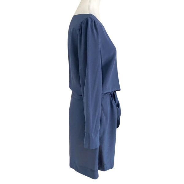 SEE BY CHLOÉ SHIMMER BLUE 100% SILK BELTED SHIFT DRESS
