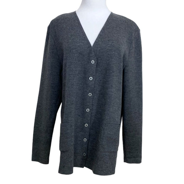 women designer grey wool v-neck cardigan