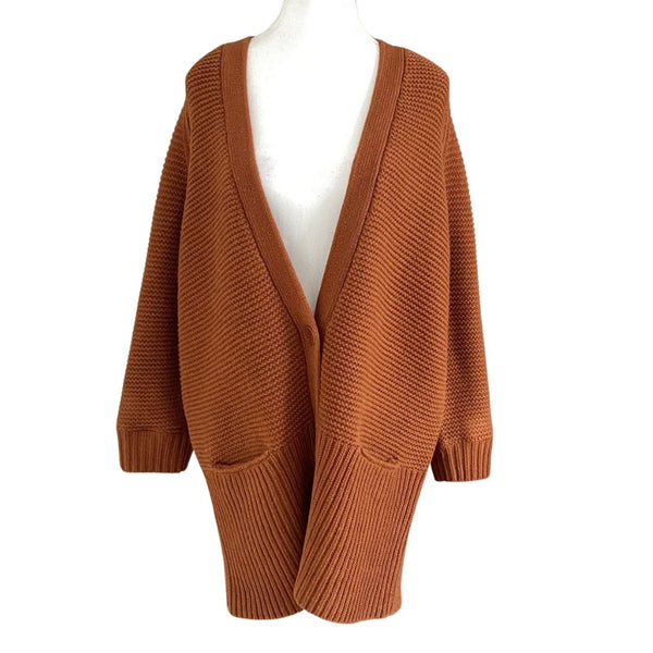 VINCE. CINNAMON BROWN WOOL CASHMERE CHUNKY KNIT CARDIGAN - SIZE LARGE