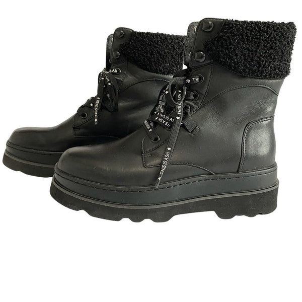 ASH SIBERIA BLACK LEATHER SHEARLING LACE UP WINTER BOOTS AW20 COLLECTION