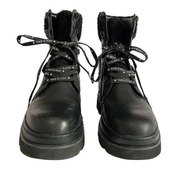ASH SIBERIA BLACK LEATHER SHEARLING LACE UP WINTER BOOTS AW20 COLLECTION