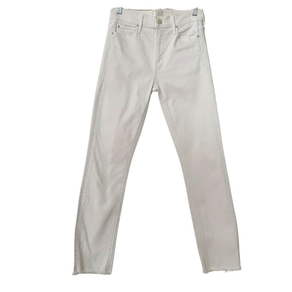 MOTHER THE MID-RISE DAZZLE CROP FRAY JEANS IN WHITE - 25