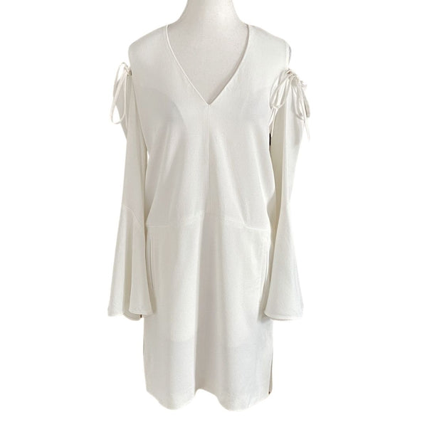 DEREK LAM BELL SLEEVE COLD-SHOULDER WHITE DRESS