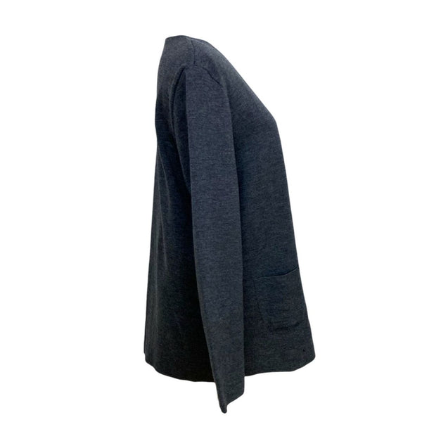 women designer grey wool v-neck cardigan