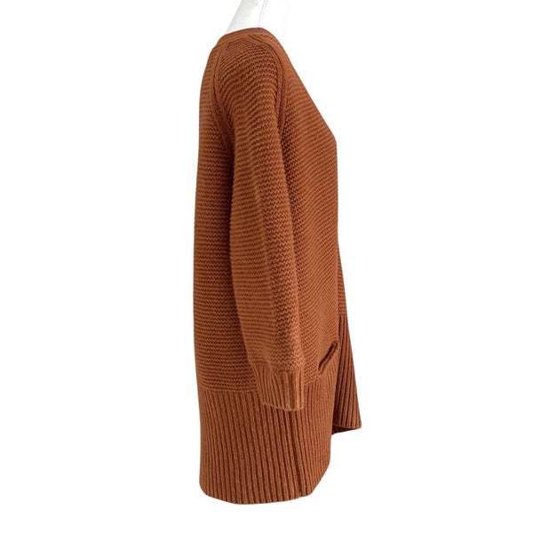 VINCE. CINNAMON BROWN WOOL CASHMERE CHUNKY KNIT CARDIGAN - SIZE LARGE