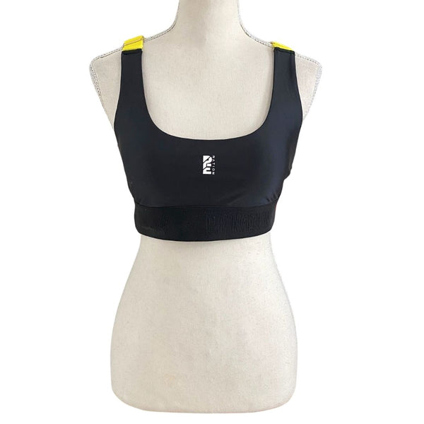 NWT PE NATION DIVISION ROUND RACERBACK SPORTS BRA IN BLACK AND YELLOW