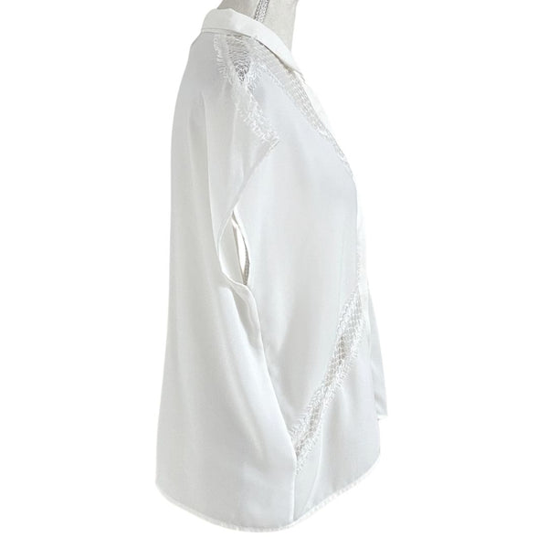 THE KOOPLES WHITE SLEEVELESS SHEER LACE BUTTON DOWN SHIRT