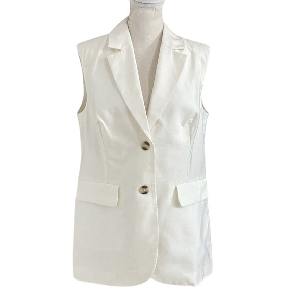 NWT LIVOM MTL FORMAL NOTCH LAPEL SINGLE BREASTED SLEEVELESS DRESSY VEST IN OFF WHITE - 4