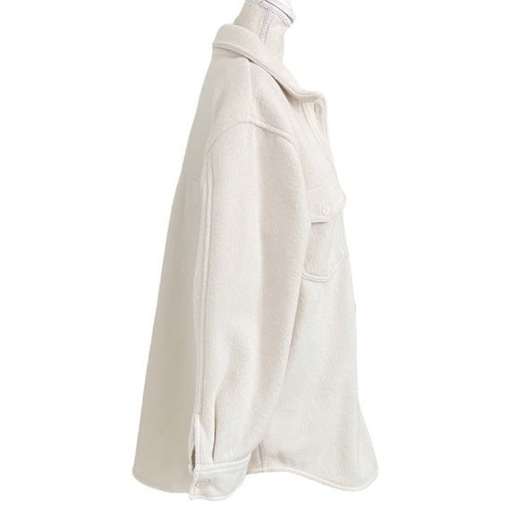 JOIE CHINACH IVORY WHITE FLEECE BUTTON FRONT SHACKET