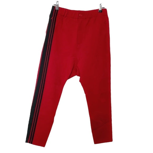 Y3 YOHJI YAMAMOTO X ADIDAS MEN'S RED BLACK STRIPED HARLEM CROPPED RELAXED TRACK PANTS
