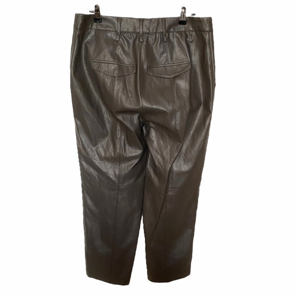 LUISA CERANO TAUPE GREY FAUX LEATHER HIGH WAIST CROPPED TROUSER PANTS