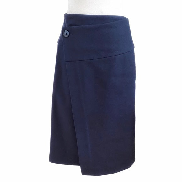 COS NAVY WOOL CASHMERE BLEND ENVELOPE WRAP FRONT BUTTON SKIRT - 4