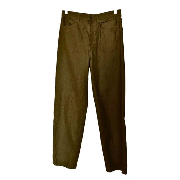 COS OLIVE GREEN VERY HIGH RISE ARMY MILITARY BAGGY MOM COATED TAPERED PANTS
