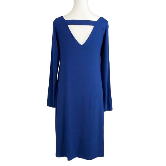 EILEEN FISHER NAVY LONG SLEEVE BACK STRAPPY CUT OUT STRETCHY DRESS