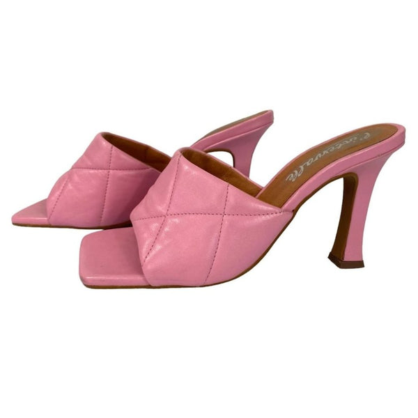 L'INTERVALLE PINK FAUX LEATHER QUILTED HEELED SANDALS - 8L'INTERVALLE PINK LEATHER QUILTED HEELED SANDALS - 8