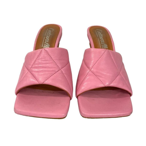 L'INTERVALLE PINK LEATHER QUILTED HEELED SANDALS - 8