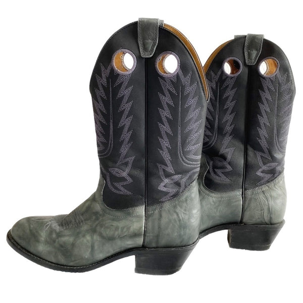 BOULET SILVER REBEL MEN'S GREEN-GREY LEATHER CUT OUT ROUND TOE COWBOY BOOTS - 8