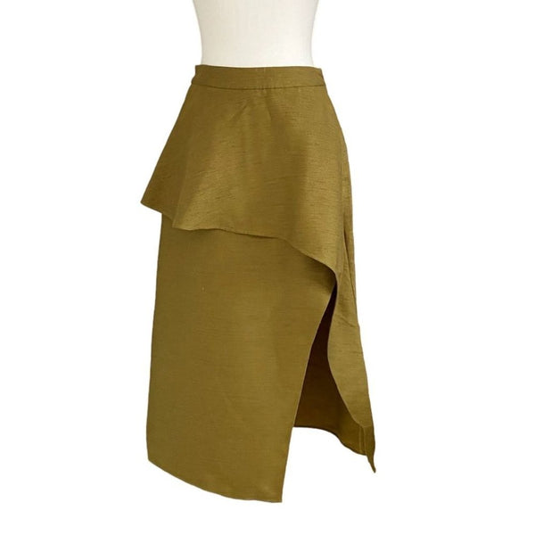 PAUL SMITH PS THE LABEL NOBODY ELSE SKIRT OLIVE LAYERED FAUX WRAP MAXI SKIRT - STYLE 1763-6000