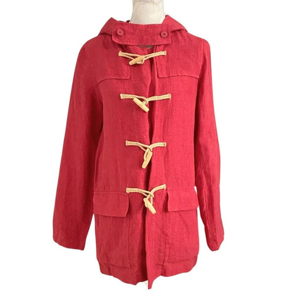 AGNES B PARIS RED LINEN HOODED TOGGLE CLOSURE BLOUSE TOP - SIZE 6