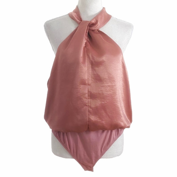 Nwt REVOLVE MORE TO COME DEVON PINK SATIN HALTER CUT OUT SLEEVELESS BODYSUIT
