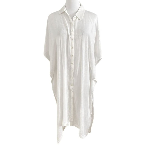 L SPACE ANITA WHITE BUTTON FRONT OVERSIZED FLOWY COVER UP - M /L