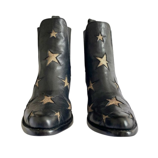 MEXICANA COLLECTION OLD GRINGO BLACK LEATHER GLITTER STAR BOOTS - 8 <br>