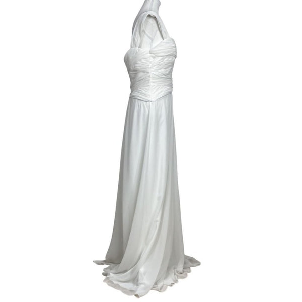 MONIQUE LHUILLIER BRIDESMAID WHITE CHIFFON SLEEVELESS BRIDAL WEDDING DRESS - SIZE 12