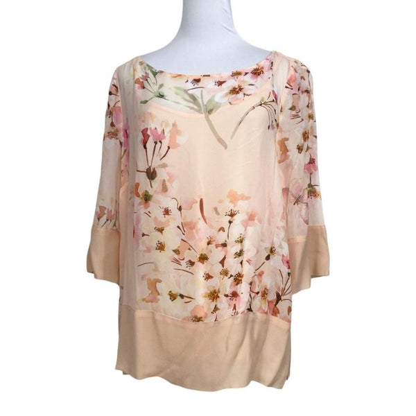 TWINSET MILANO SOFT PINK FLORAL SHEER OVERLAY CAMISOLE BLOUSE