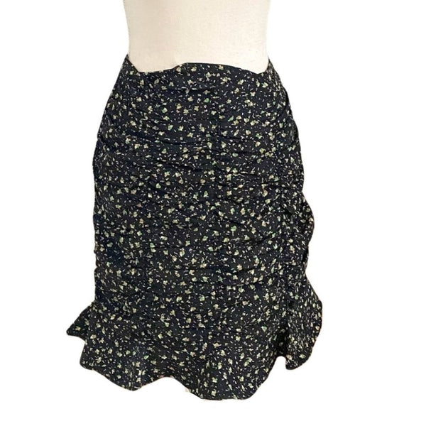 NWT SOFIE SCHNOOR BLACK FLORAL RUCHED SKIRT S224312
