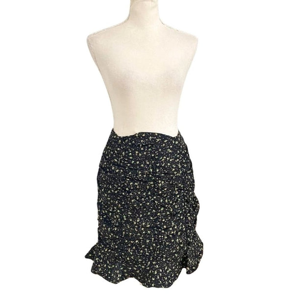 NWT SOFIE SCHNOOR BLACK FLORAL RUCHED SKIRT S224312