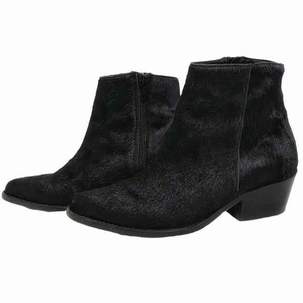 L'INTERVALLE BLACK ANIMAL HAIR  HEELED ANKLE BOOTS - 6