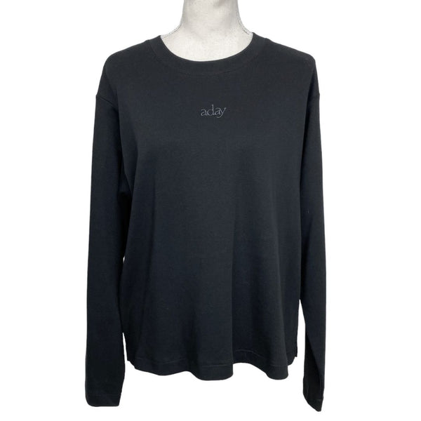 ADAY ALL DAY BLACK ORGANIC COTTON LONG SLEEVE TOP LARGE