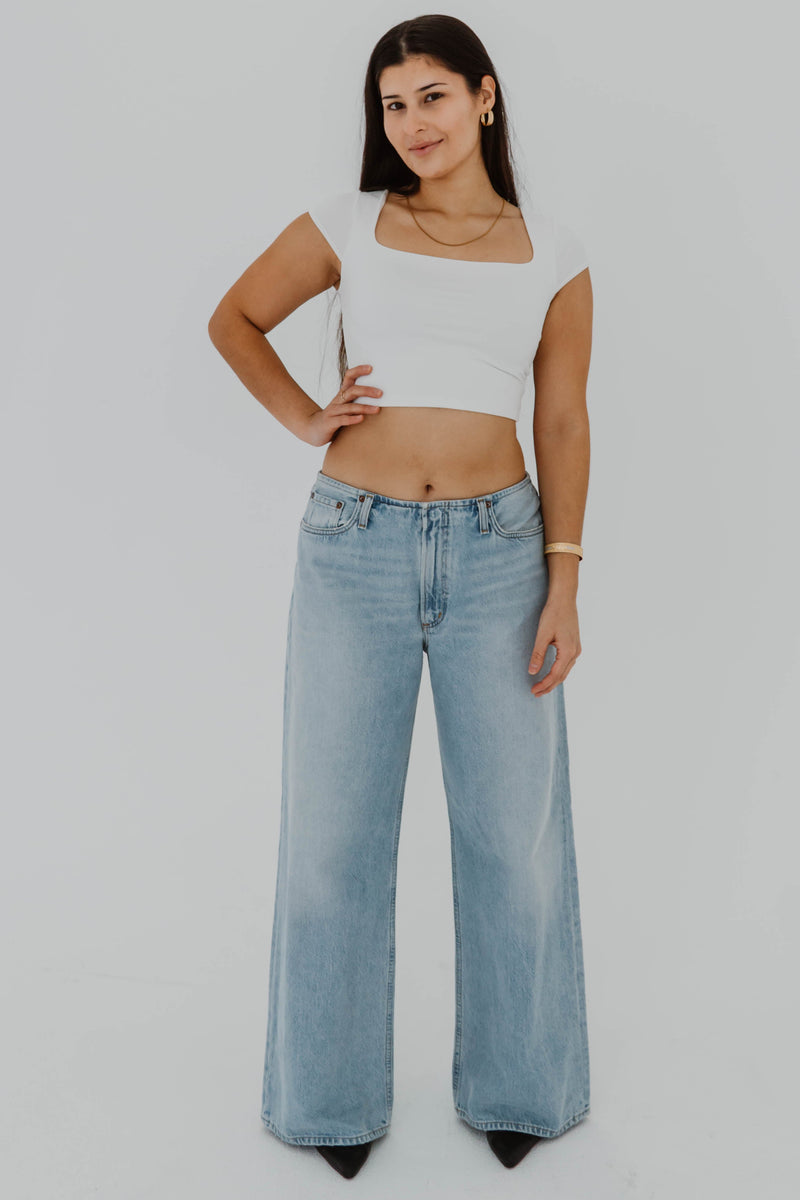 Jeans agolde lex en denim à délavage clair jambe large droite - vue de face