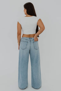 Jeans agolde lex en denim à délavage clair jambe large droite - vue de dos