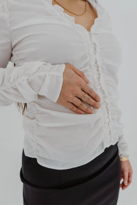 Haut chemisier ALC Becket froncé mélange de soie blanc - Top premium - détail manche