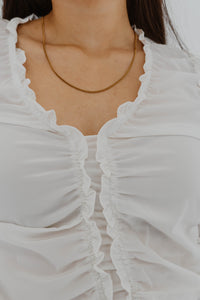 Haut chemisier ALC Becket froncé mélange de soie blanc - Top premium - détail tissu