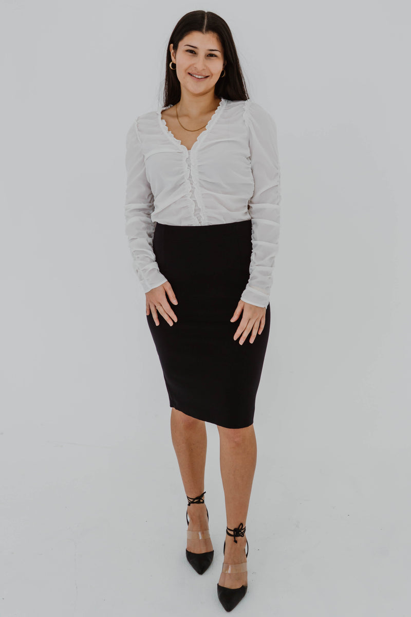 Haut chemisier ALC Becket froncé mélange de soie blanc - Top premium - vue de face