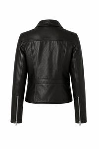 Veste biker en cuir noir Florence par A.P.C, coupe ajustée taille 34, style motard classique, cuir premium - vue de dos