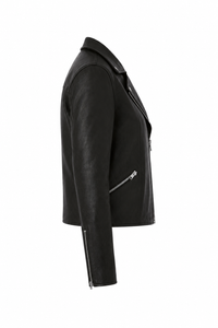 Veste biker en cuir noir Florence par A.P.C, coupe ajustée taille 34, style motard classique, cuir premium - vue de côté