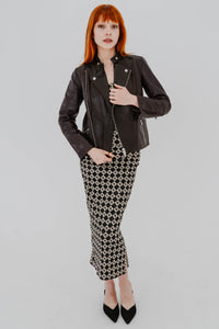 Veste biker en cuir noir Florence par A.P.C, coupe ajustée taille 34, style motard classique, cuir premium - vue de face 2