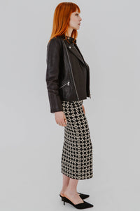 Veste biker en cuir noir Florence par A.P.C, coupe ajustée taille 34, style motard classique, cuir premium - vue latérale