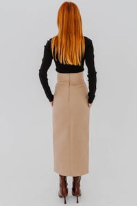 Jupe longue Tubino par Calcaterra en lin beige biscuit, coupe élégante droite, style italien raffiné - vue de dos