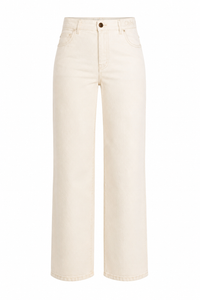 Jean Chloé Donna blanc crème Iconic Milk, taille haute, jambe large, denim 87% coton 13% chanvre, fabriqué en Italie_vue de face