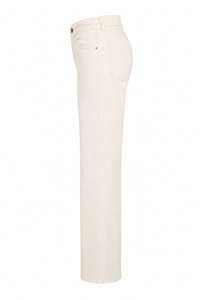 Jean Chloé Donna blanc crème Iconic Milk, taille haute, jambe large, denim 87% coton 13% chanvre, fabriqué en Italie_vue de face_vue de côté